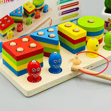 Geometric Shapes Fishing Game Wooden Puzzles