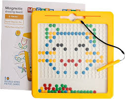 Magnetic Drawing Board for Kids Toddlers, Magnetic Dot Art, Doodle Board with Pen & Beads, Montessori Educational Preschool Toy